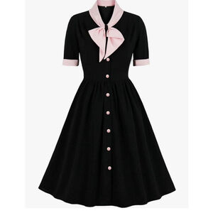 NEW Vintage Bow Tie Neck Retro 40s 50s Career Dress L